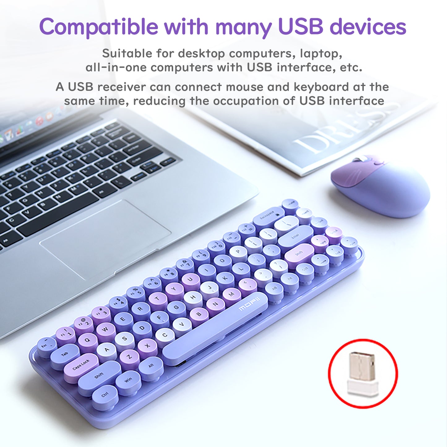Compact 68 Key Colorful Wireless Keyboard and Mouse Combo