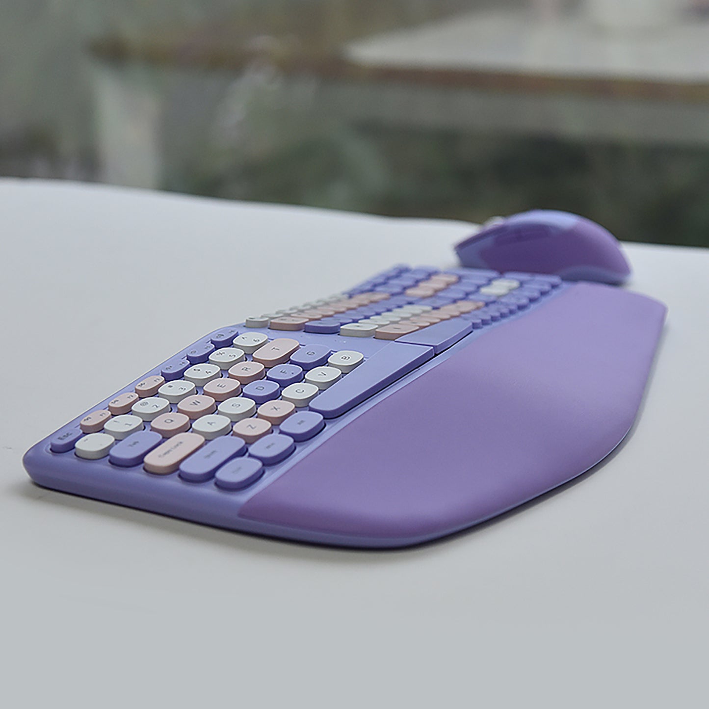 Colorful Wireless Ergonomic Keyboard and Mouse Combo with PU Wrist Rest