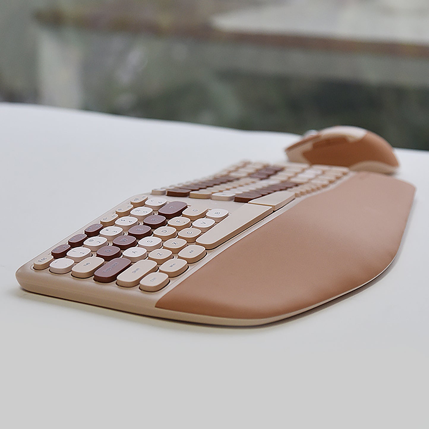 Colorful Wireless Ergonomic Keyboard and Mouse Combo with PU Wrist Rest