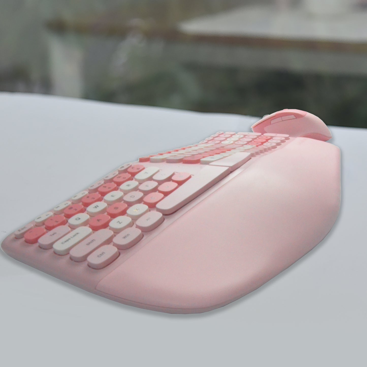 Colorful Wireless Ergonomic Keyboard and Mouse Combo with PU Wrist Rest