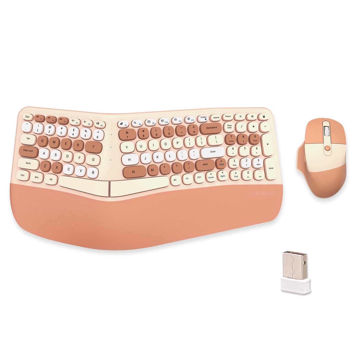 Colorful Wireless Ergonomic Keyboard and Mouse Combo with PU Wrist Rest