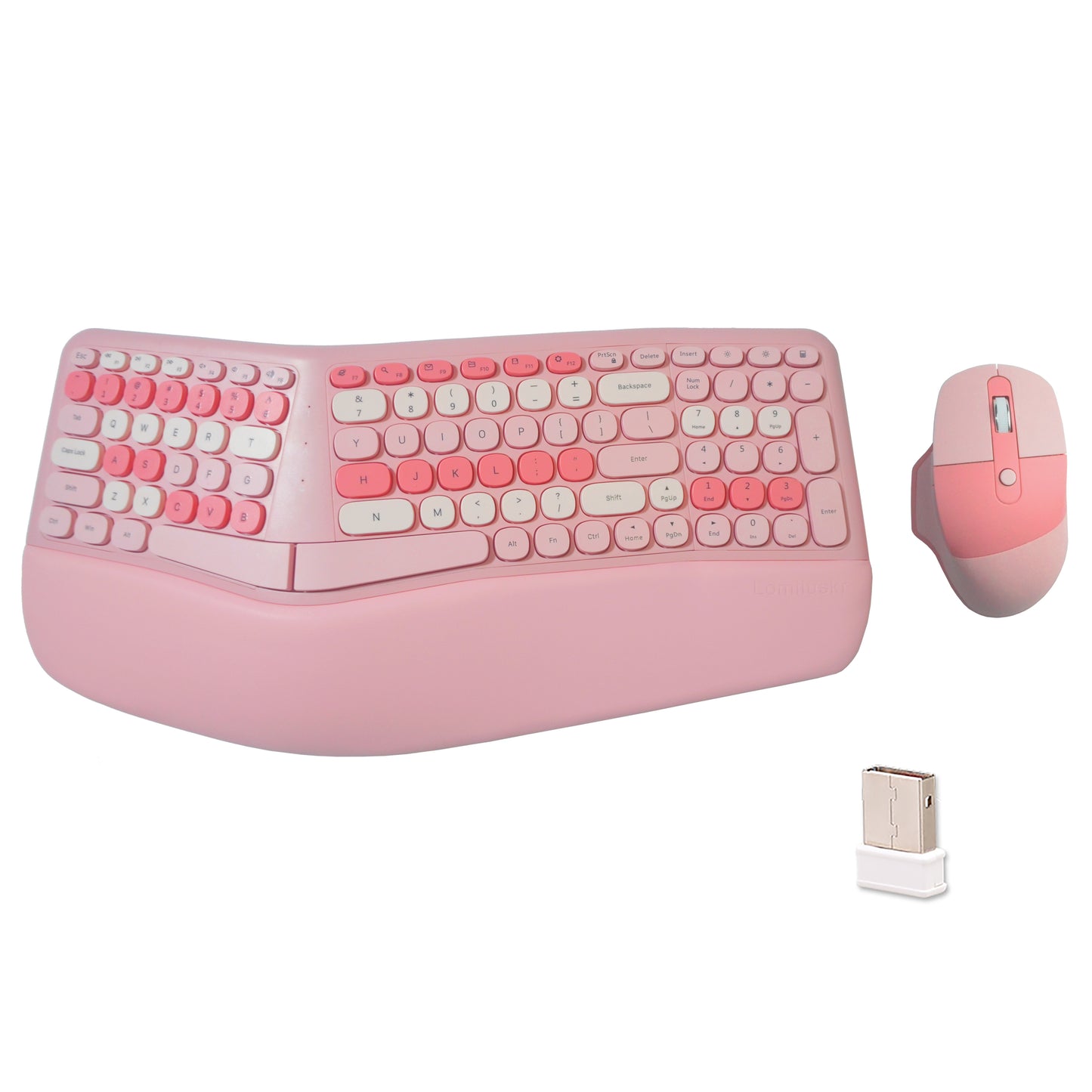 Colorful Wireless Ergonomic Keyboard and Mouse Combo with PU Wrist Rest