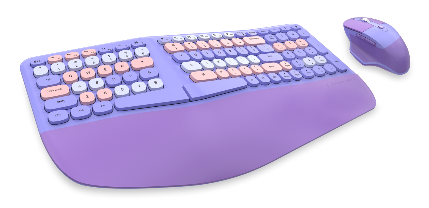 Colorful Wireless Ergonomic Keyboard and Mouse Combo with PU Wrist Rest