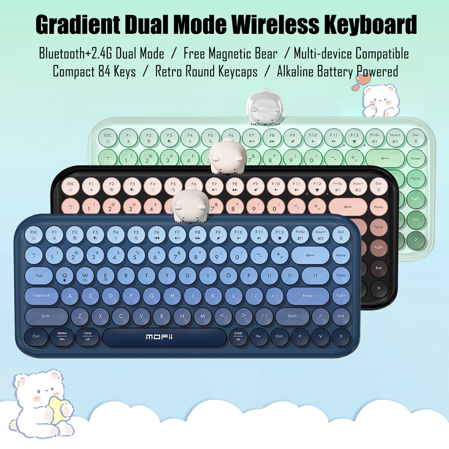 Colorful Dual Mode Wireless Keyboard with Magnetic Bear