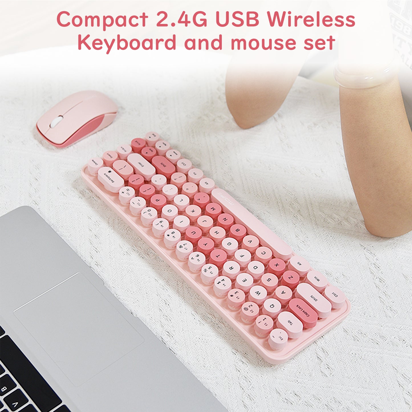 Compact 68 Key Colorful Wireless Keyboard and Mouse Combo