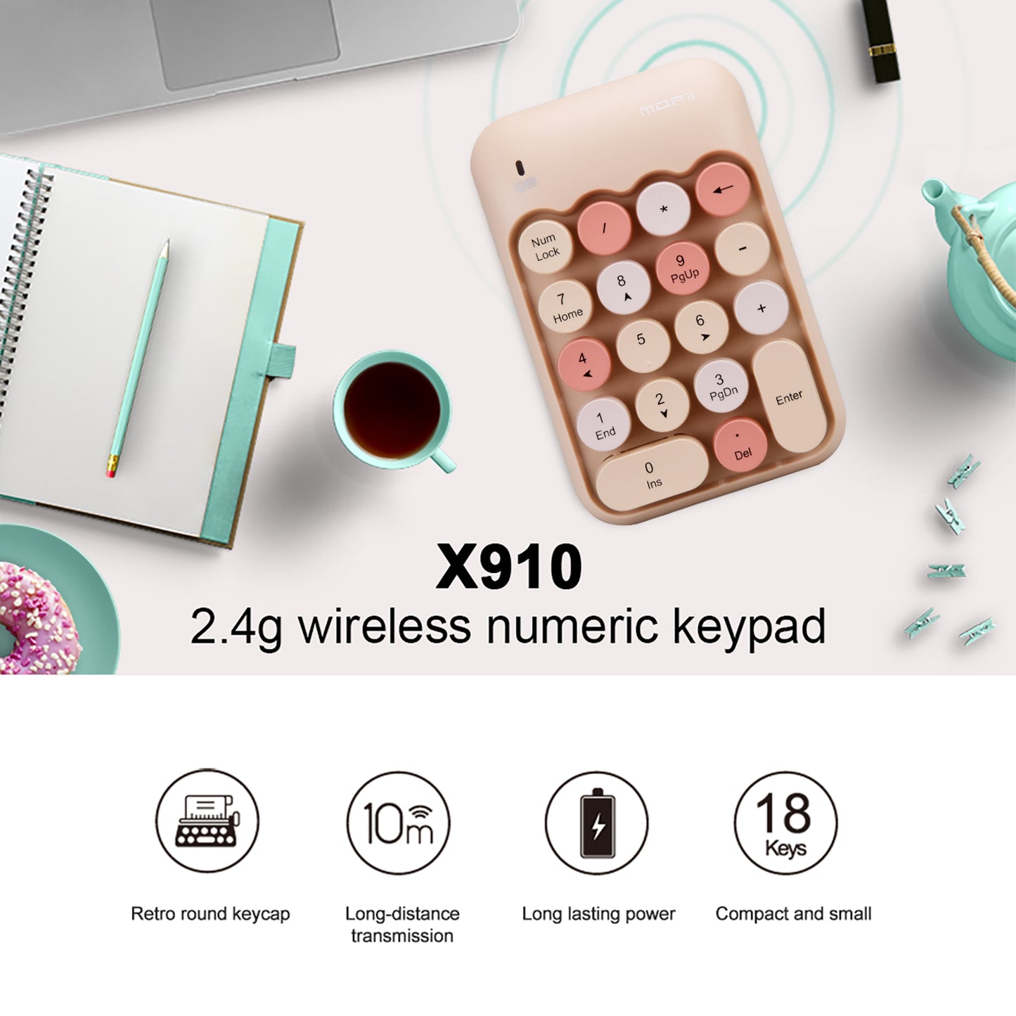 Colorful Wireless Numeric Keypad, Cute Bubble Numpad