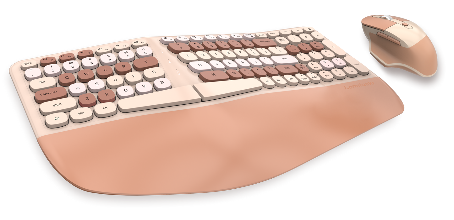 Colorful Wireless Ergonomic Keyboard and Mouse Combo with PU Wrist Rest