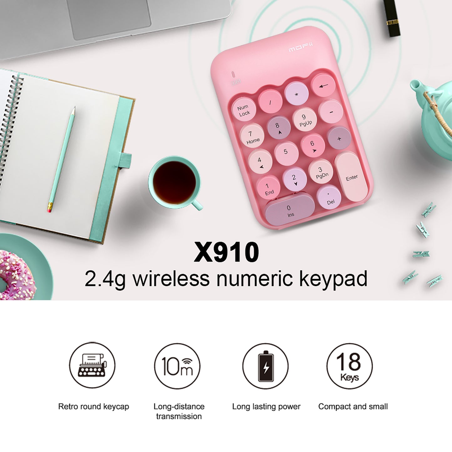 Colorful Wireless Numeric Keypad, Cute Bubble Numpad