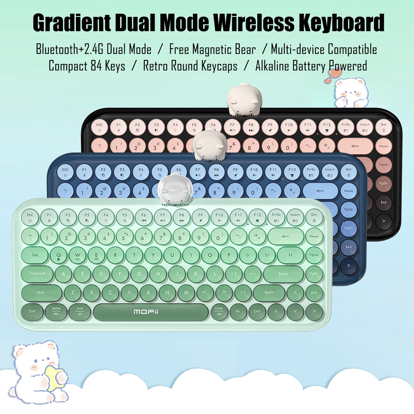 Colorful Dual Mode Wireless Keyboard with Magnetic Bear