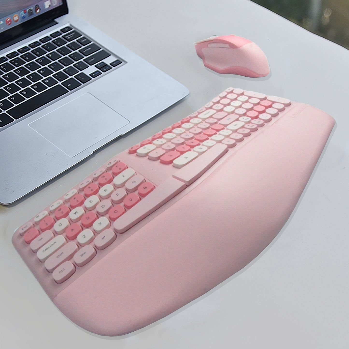 Colorful Wireless Ergonomic Keyboard and Mouse Combo with PU Wrist Rest