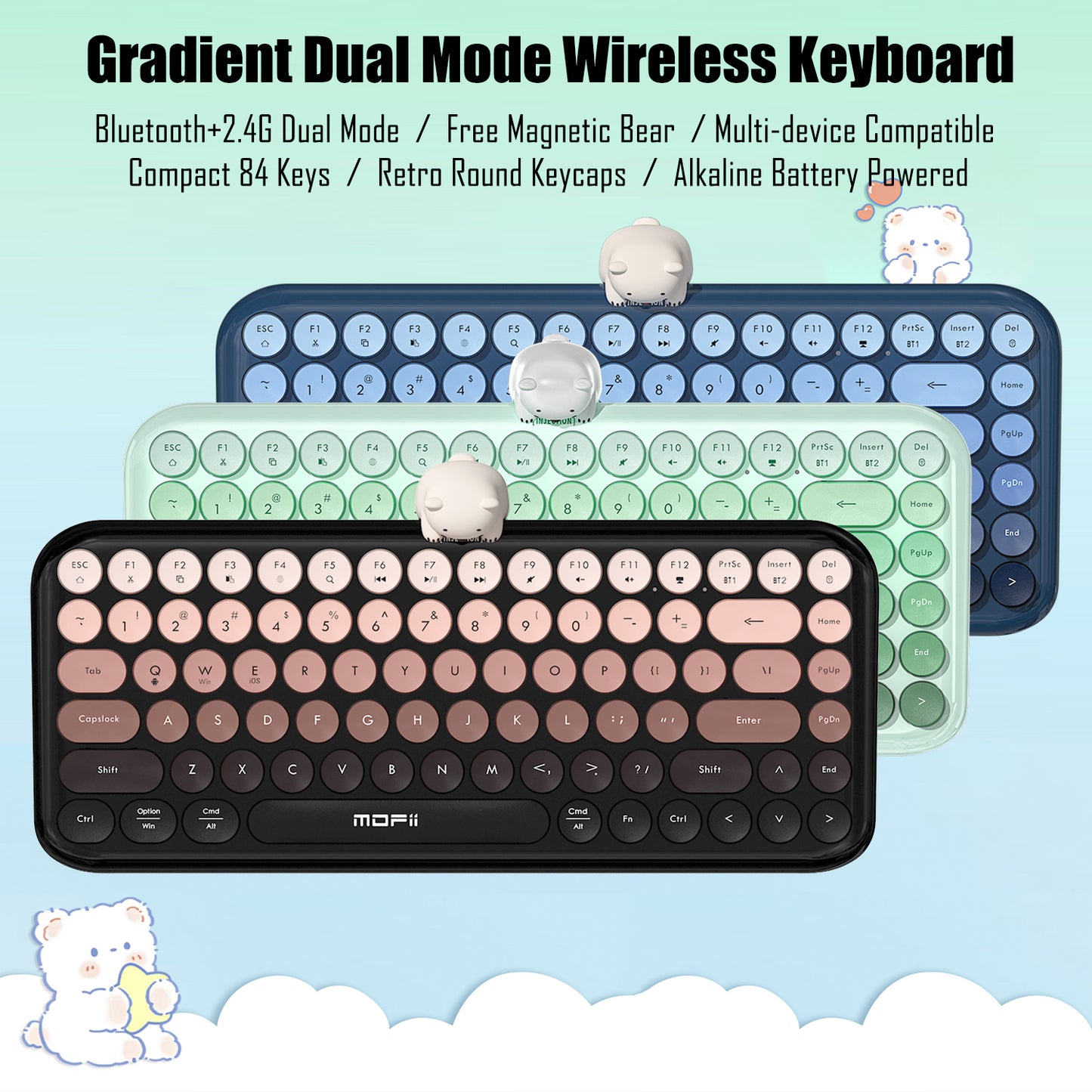 Colorful Dual Mode Wireless Keyboard with Magnetic Bear