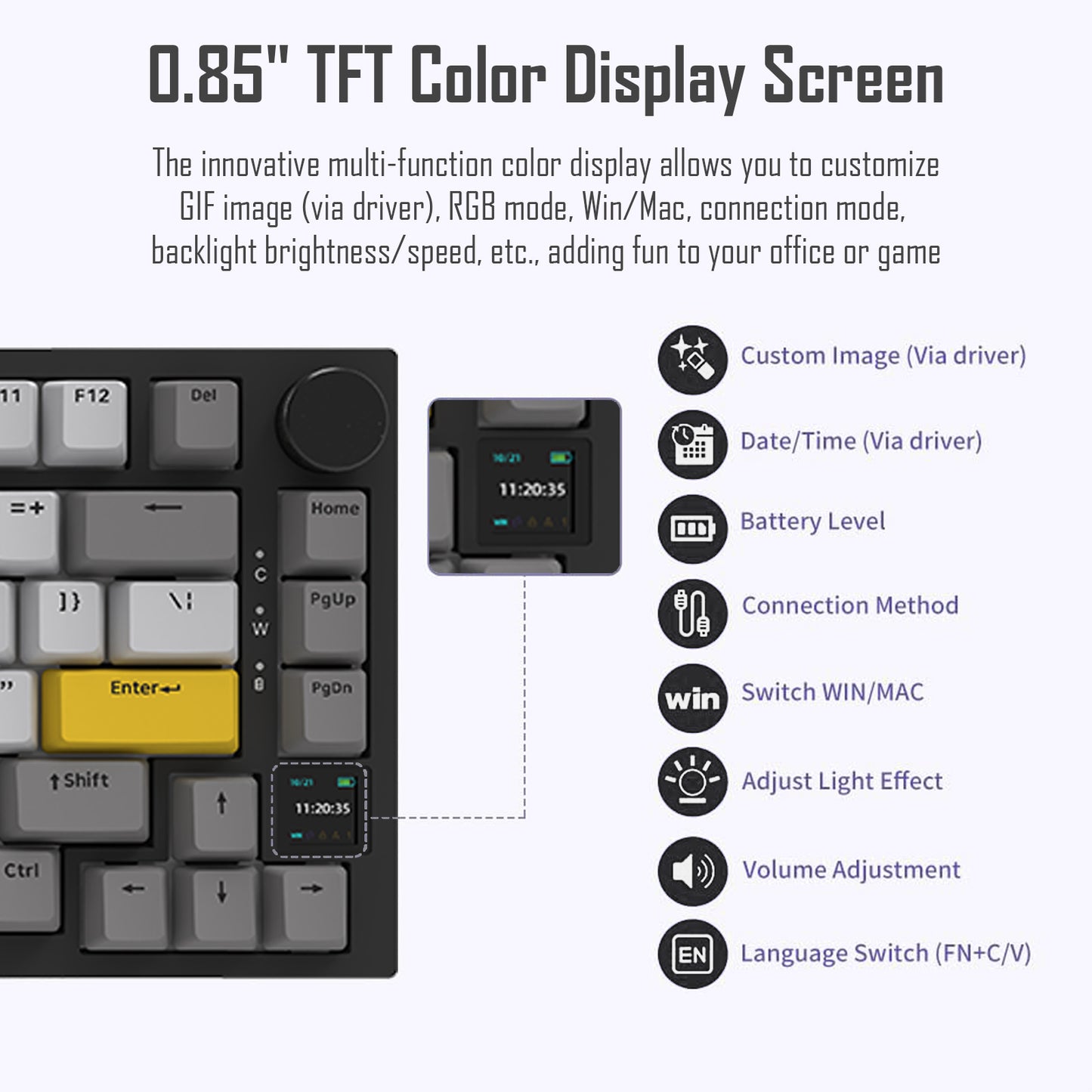 AJAZZ AK820 Pro 75% Gasket RGB Wireless Mechanical Keyboard with TFT Screen and Volume knob