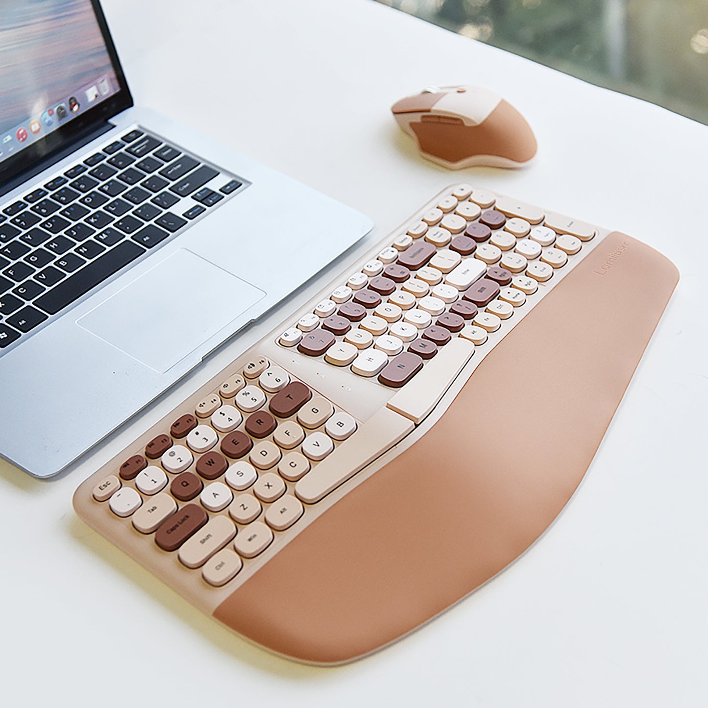 Colorful Wireless Ergonomic Keyboard and Mouse Combo with PU Wrist Rest