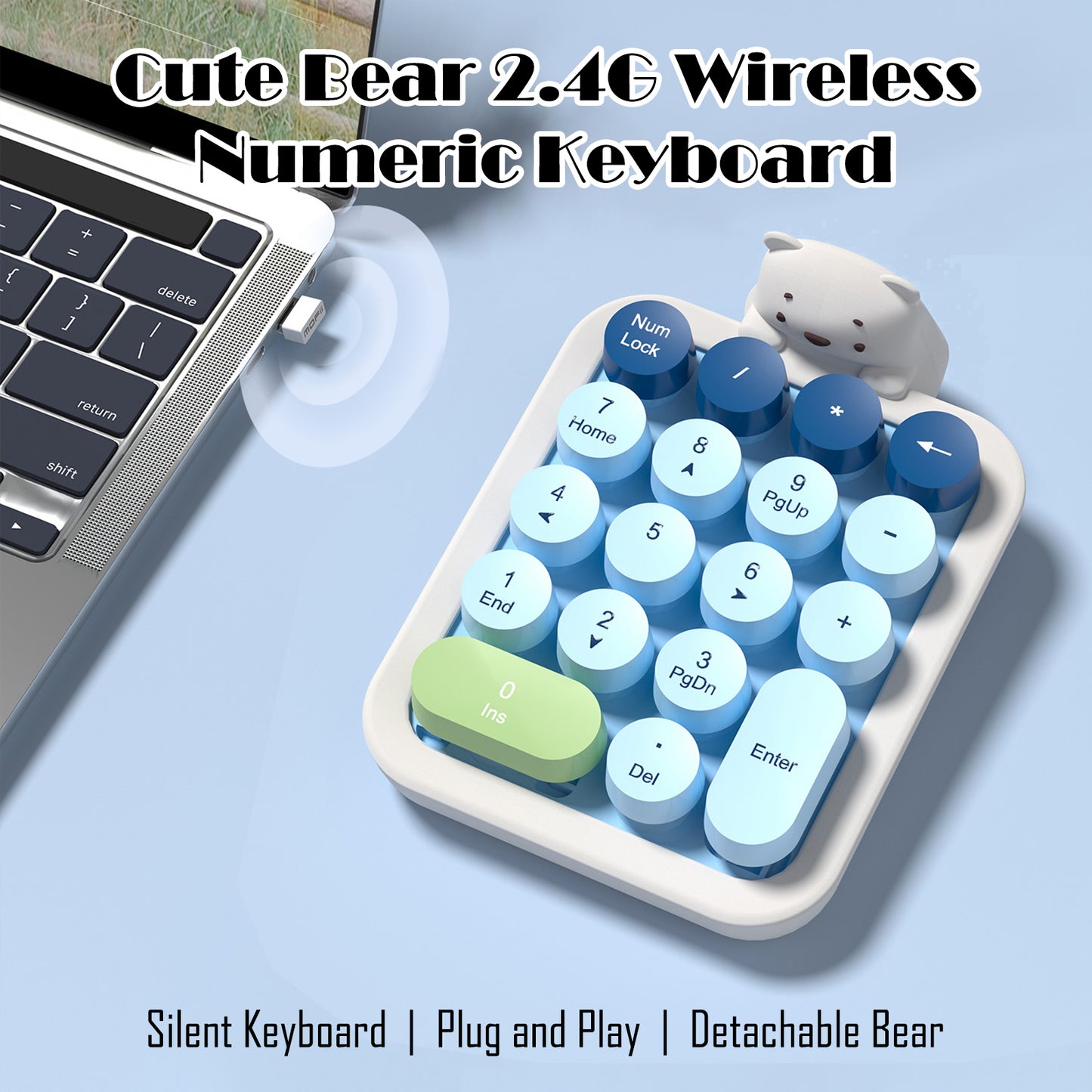 Colorful Wireless Numeric Keypad with Bear Silicone Case, Cute Bubble Numpad