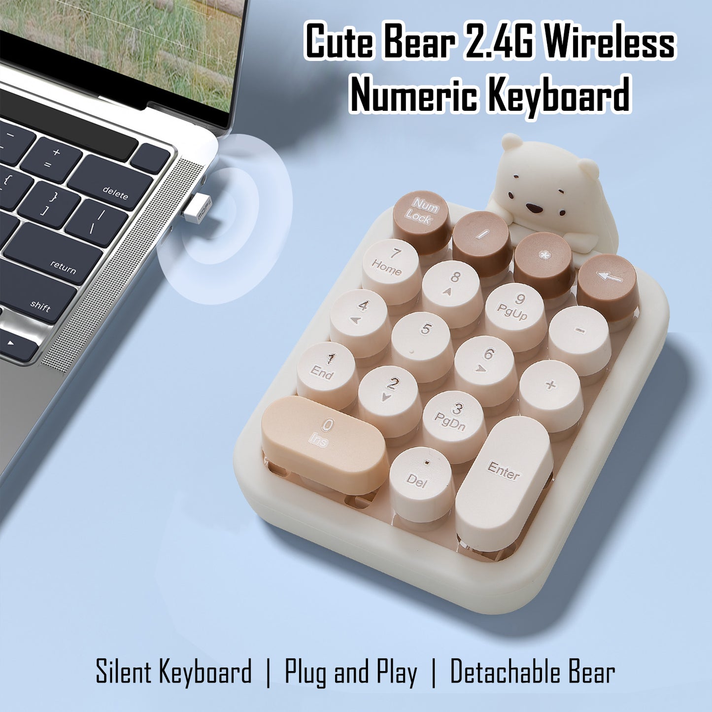 Colorful Wireless Numeric Keypad with Bear Silicone Case, Cute Bubble Numpad