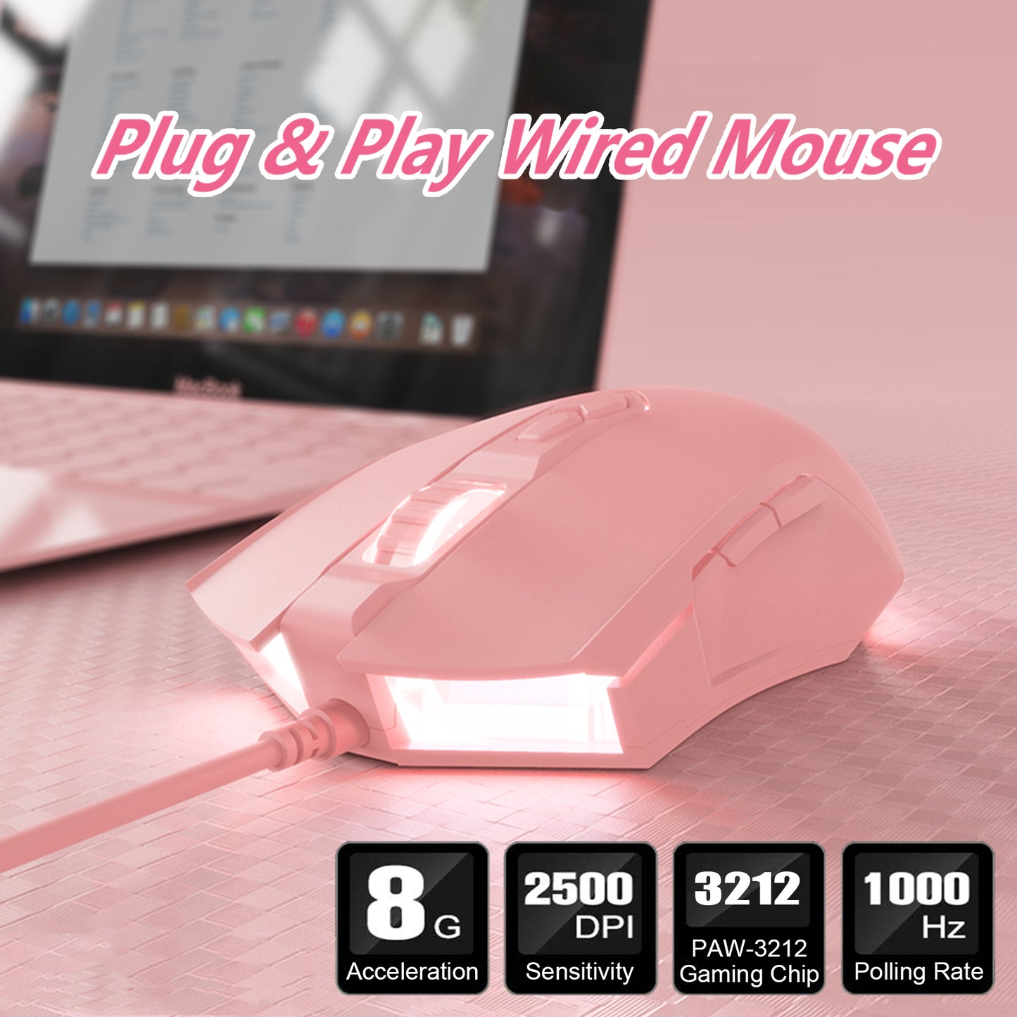 RGB Wired Gaming Mouse, Aesthetic Girls Mouse