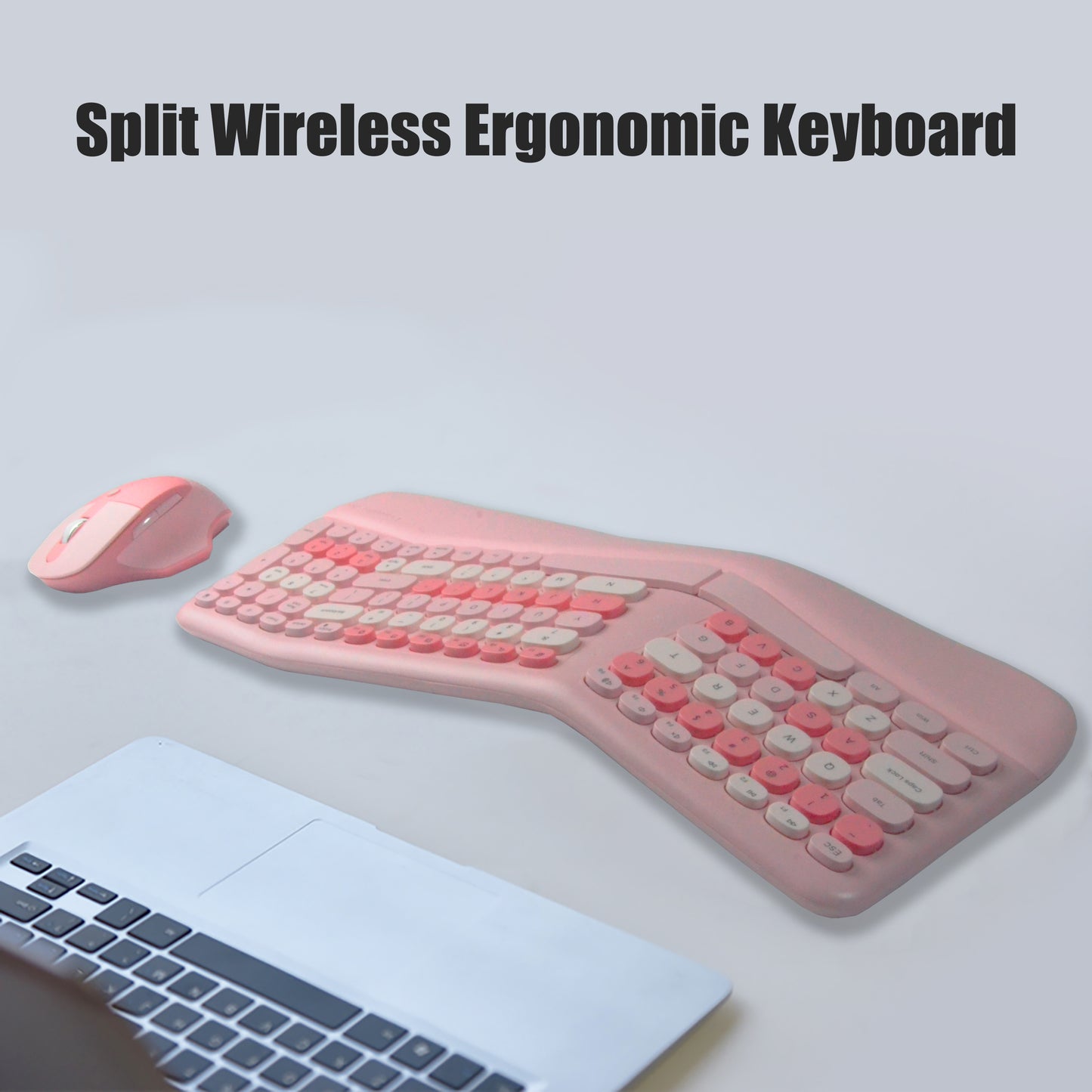 Colorful Wireless Ergonomic Keyboard and Mouse Combo with PU Wrist Rest