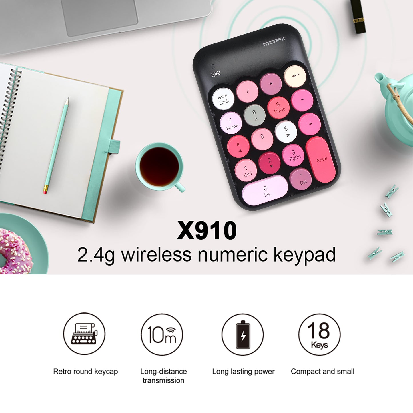 Colorful Wireless Numeric Keypad, Cute Bubble Numpad