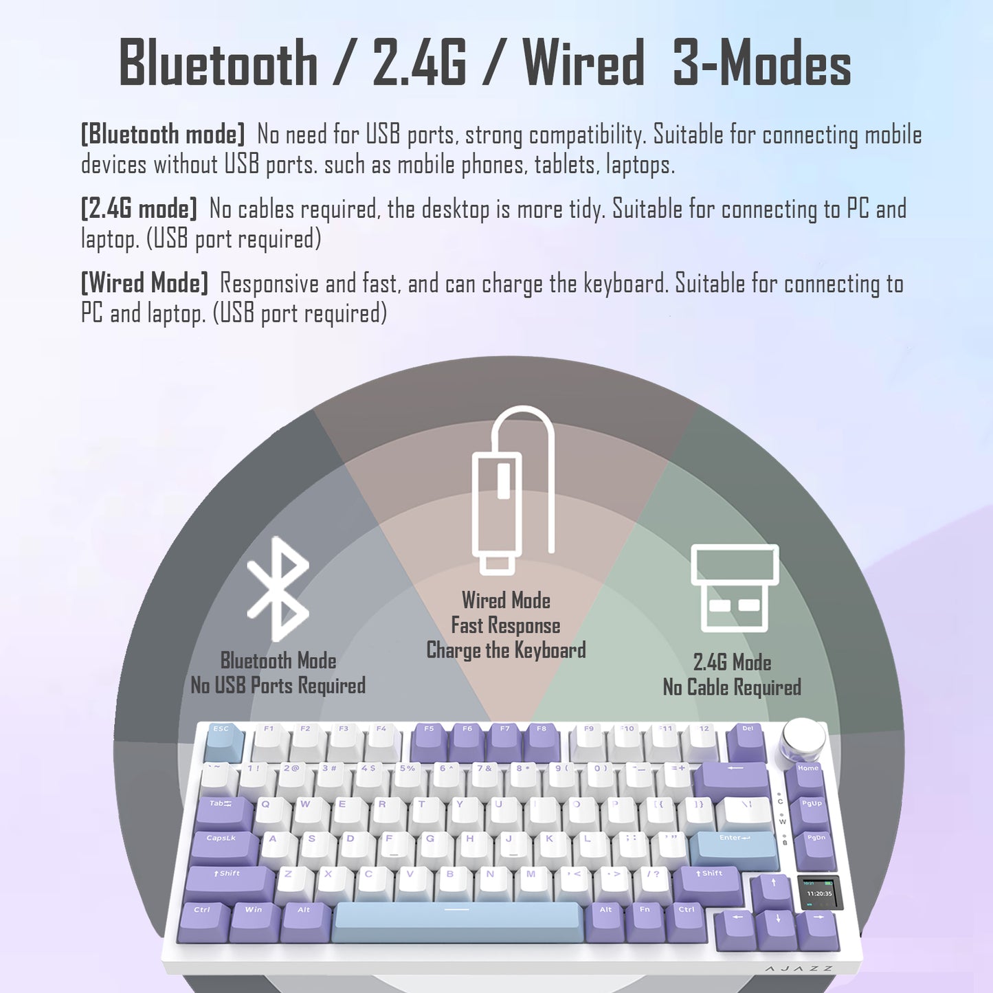 AJAZZ AK820 Pro 75% Gasket RGB Wireless Mechanical Keyboard with TFT Screen and Volume knob