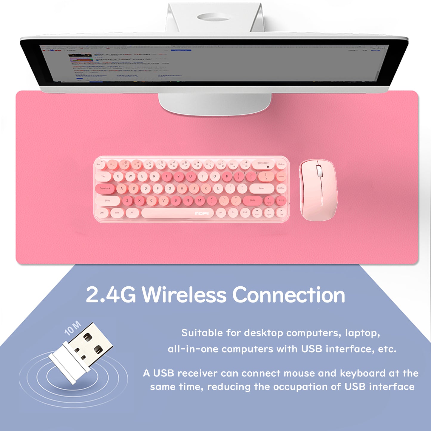 Compact 68 Key Colorful Wireless Keyboard and Mouse Combo
