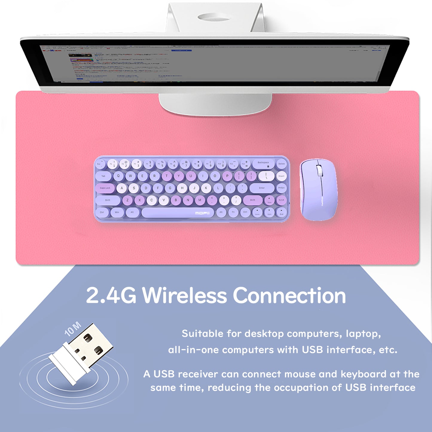 Compact 68 Key Colorful Wireless Keyboard and Mouse Combo