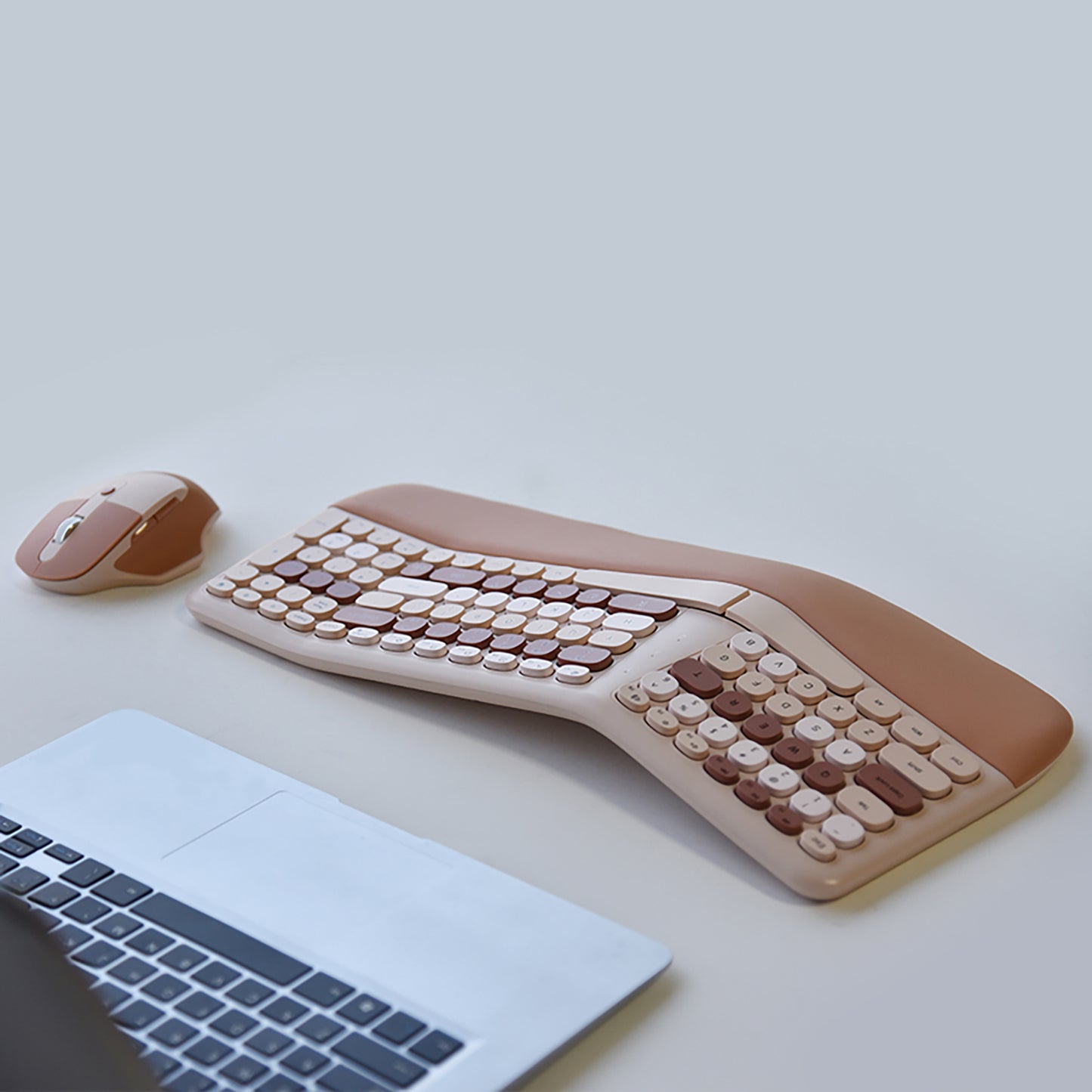 Colorful Wireless Ergonomic Keyboard and Mouse Combo with PU Wrist Rest