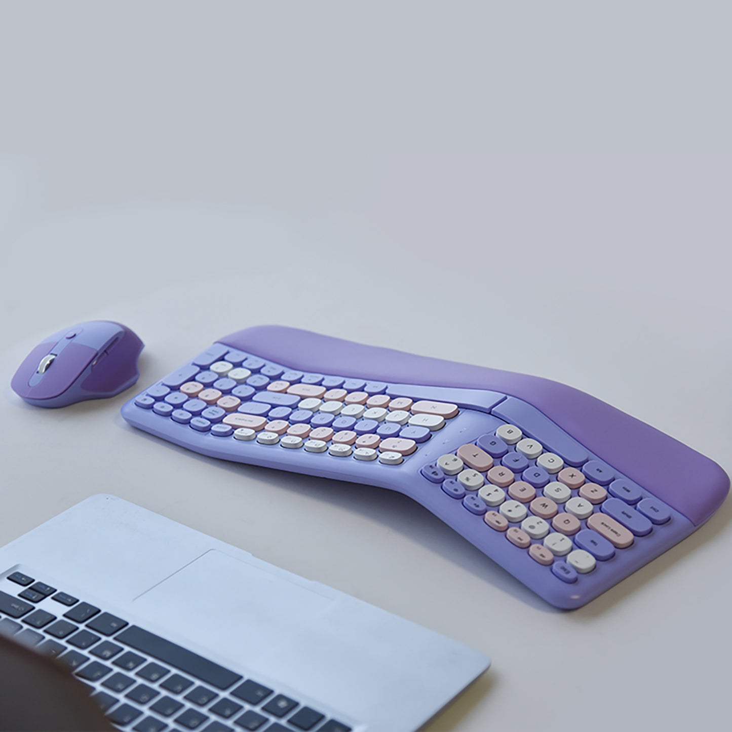 Colorful Wireless Ergonomic Keyboard and Mouse Combo with PU Wrist Rest
