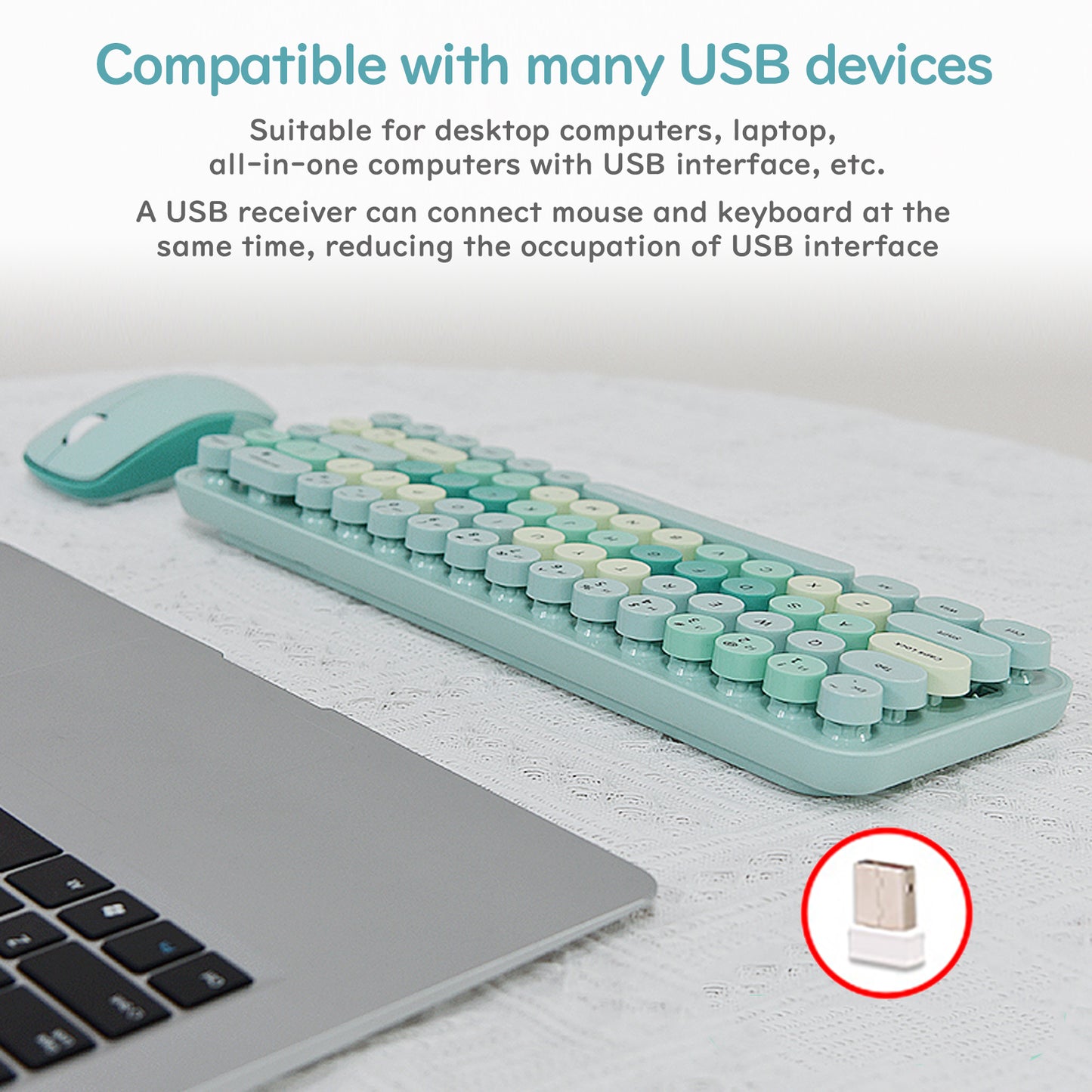 Compact 68 Key Colorful Wireless Keyboard and Mouse Combo