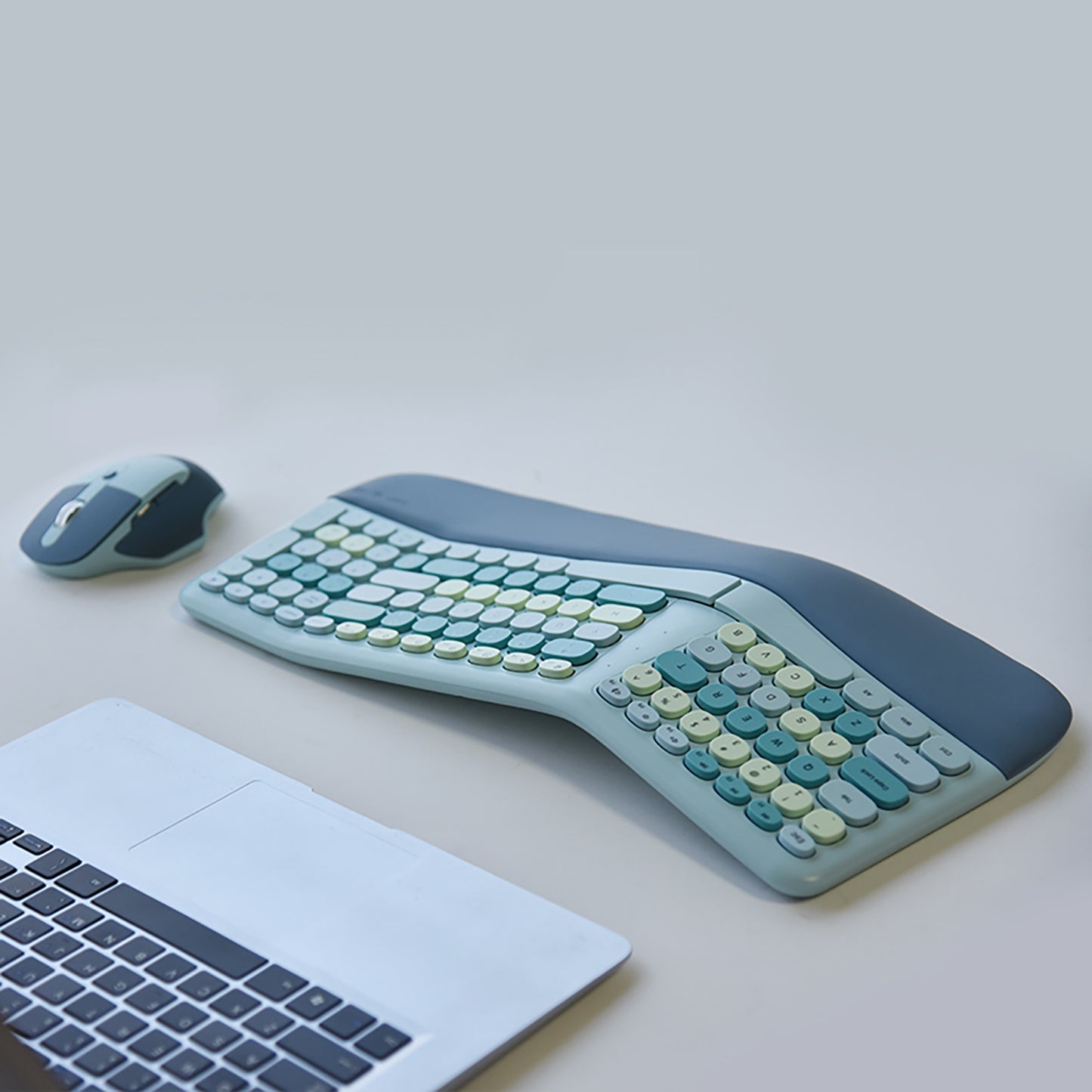 Colorful Wireless Ergonomic Keyboard and Mouse Combo with PU Wrist Rest
