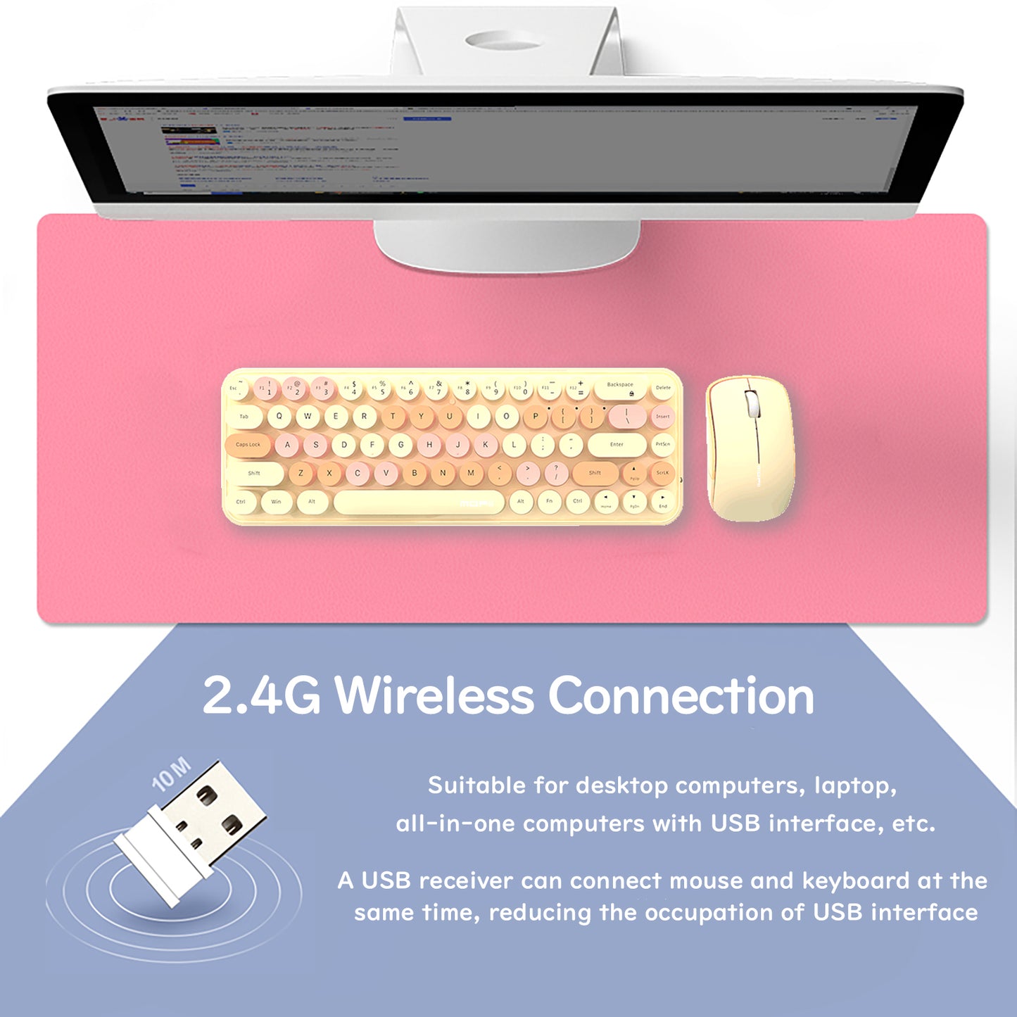 Compact 68 Key Colorful Wireless Keyboard and Mouse Combo
