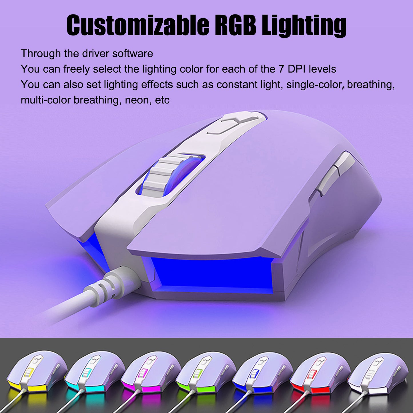 RGB Wired Gaming Mouse, Aesthetic Girls Mouse