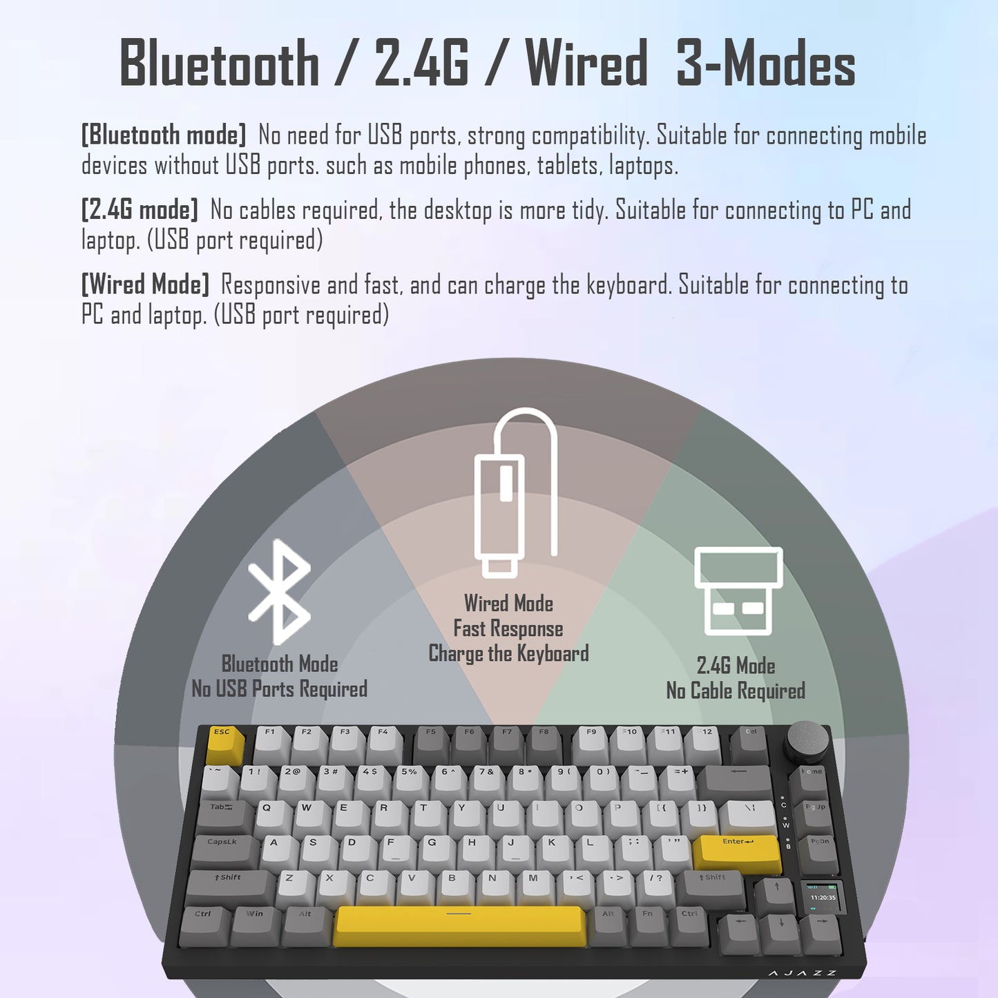 AJAZZ AK820 Pro 75% Gasket RGB Wireless Mechanical Keyboard with TFT Screen and Volume knob