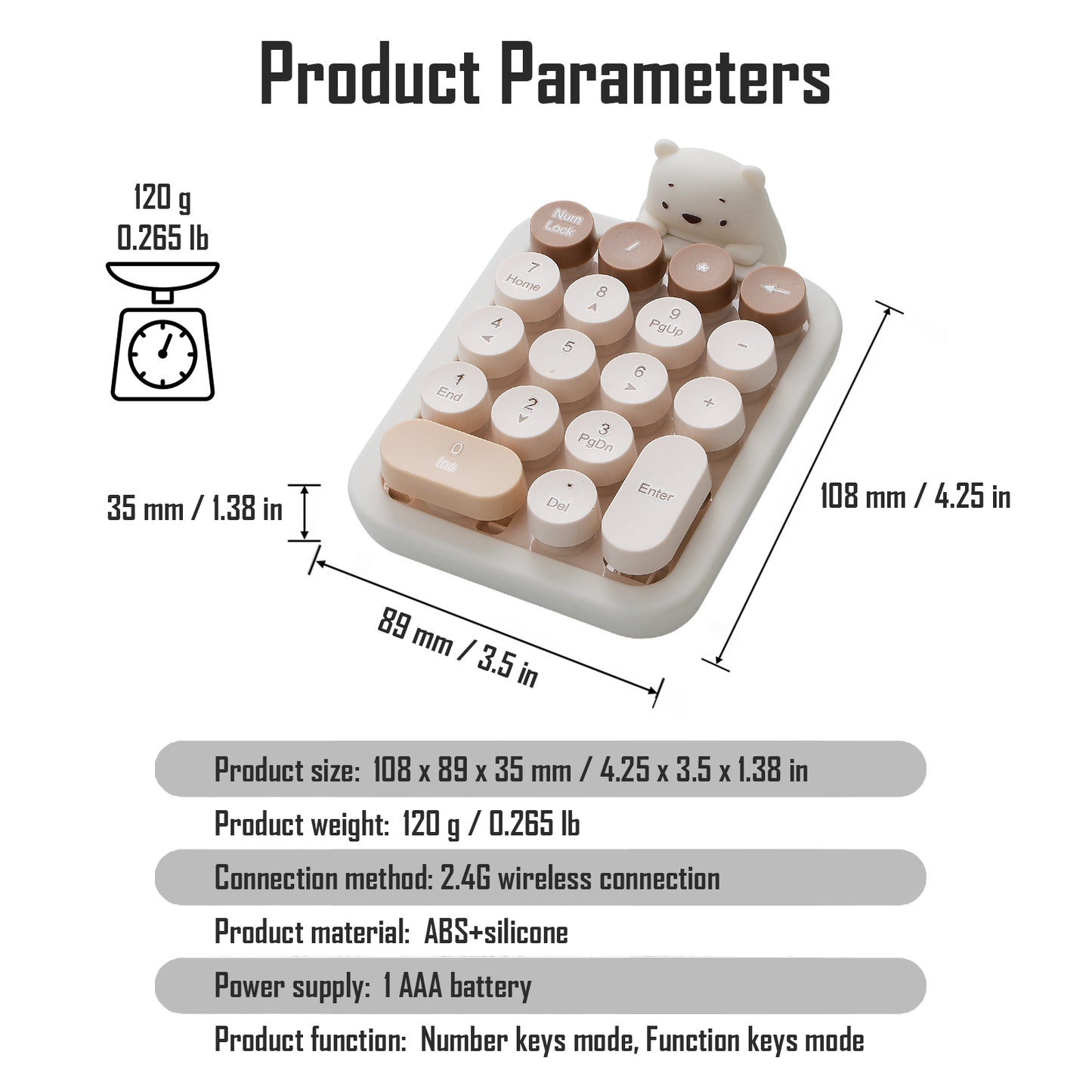 Colorful Wireless Numeric Keypad with Bear Silicone Case, Cute Bubble Numpad