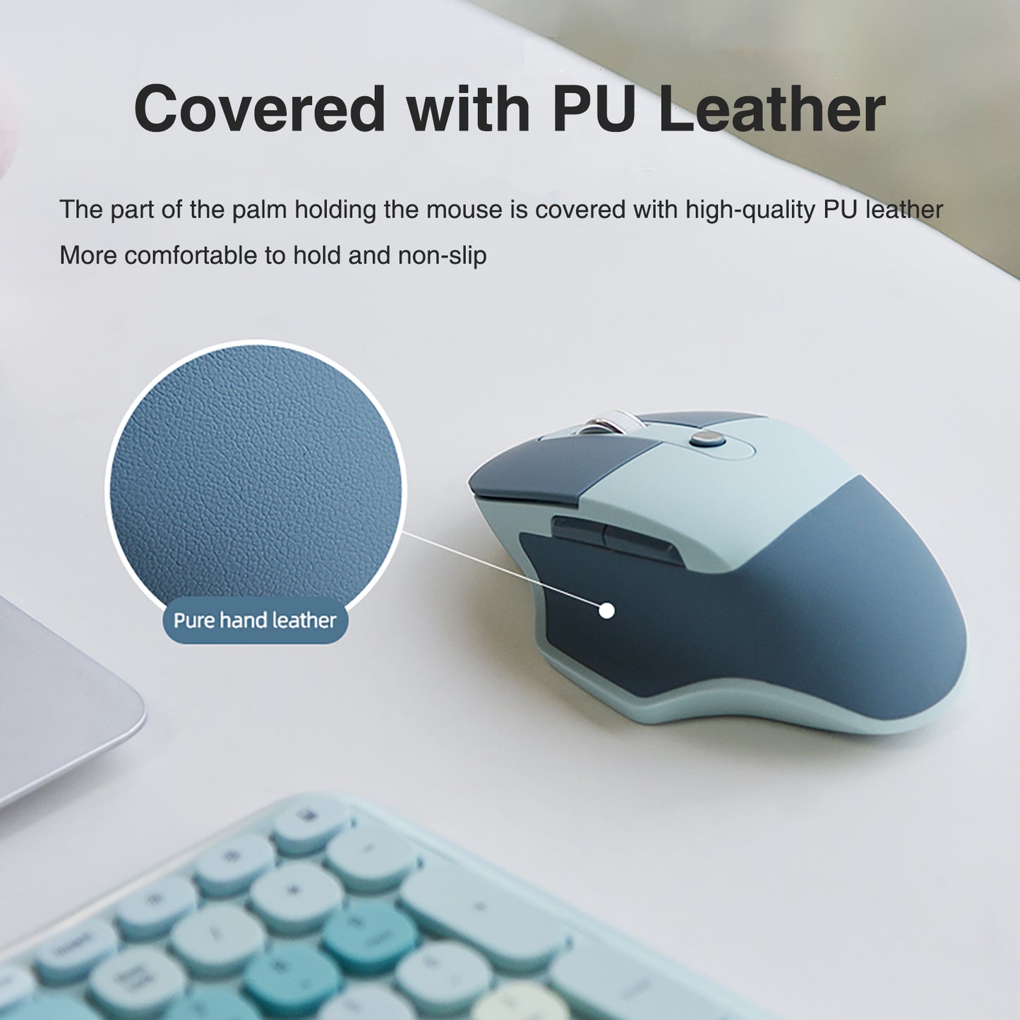 Colorful Wireless Ergonomic Keyboard and Mouse Combo with PU Wrist Rest
