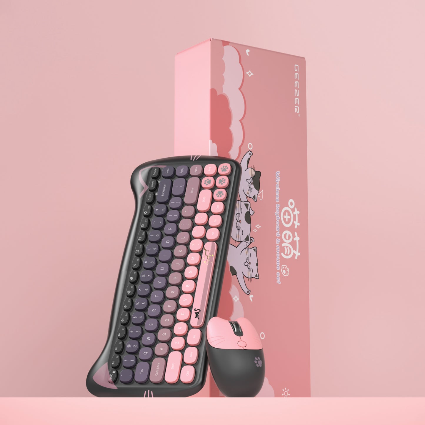 Cute Cat 80% TKL Wireless Keyboard and Mouse Combo