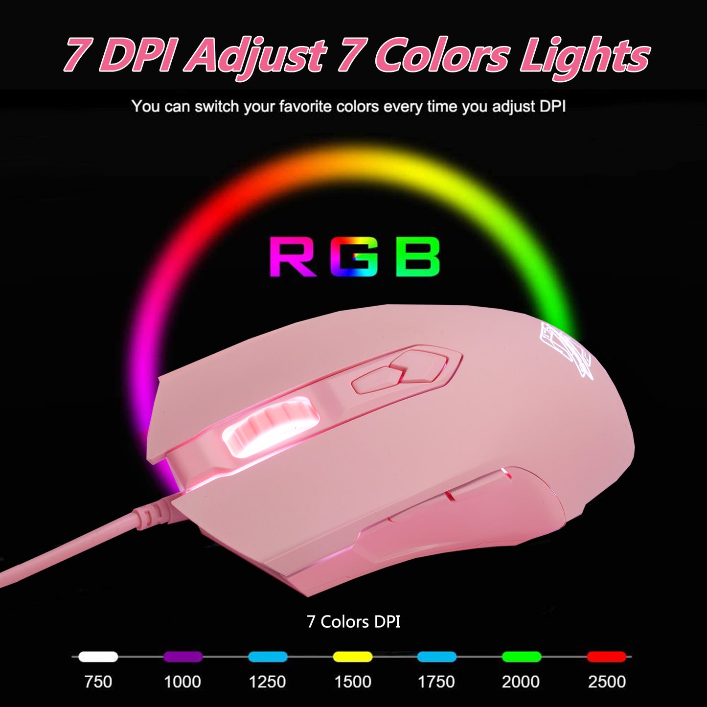 RGB Wired Gaming Mouse, Aesthetic Girls Mouse