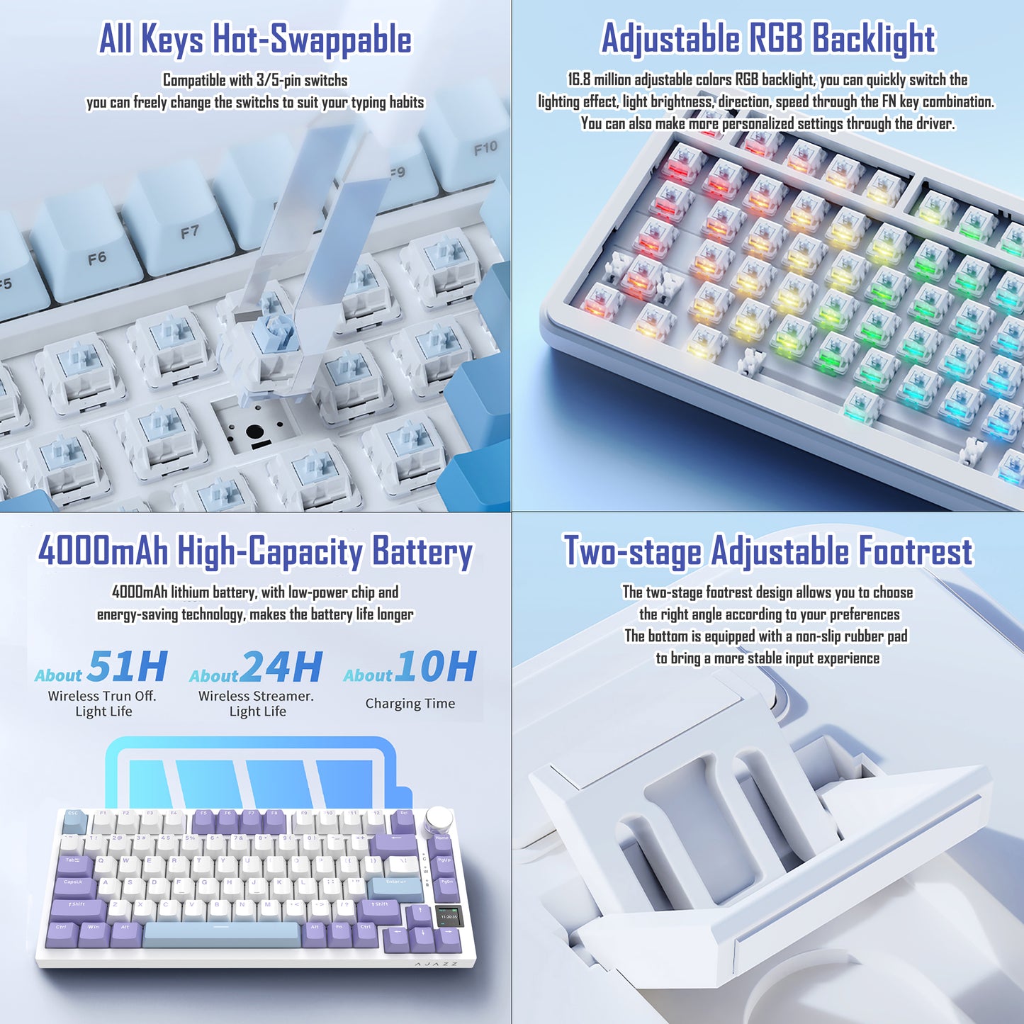 AJAZZ AK820 Pro 75% Gasket RGB Wireless Mechanical Keyboard with TFT Screen and Volume knob