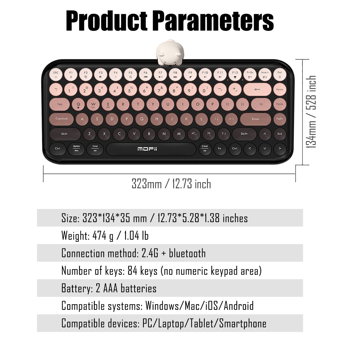 Colorful Dual Mode Wireless Keyboard with Magnetic Bear