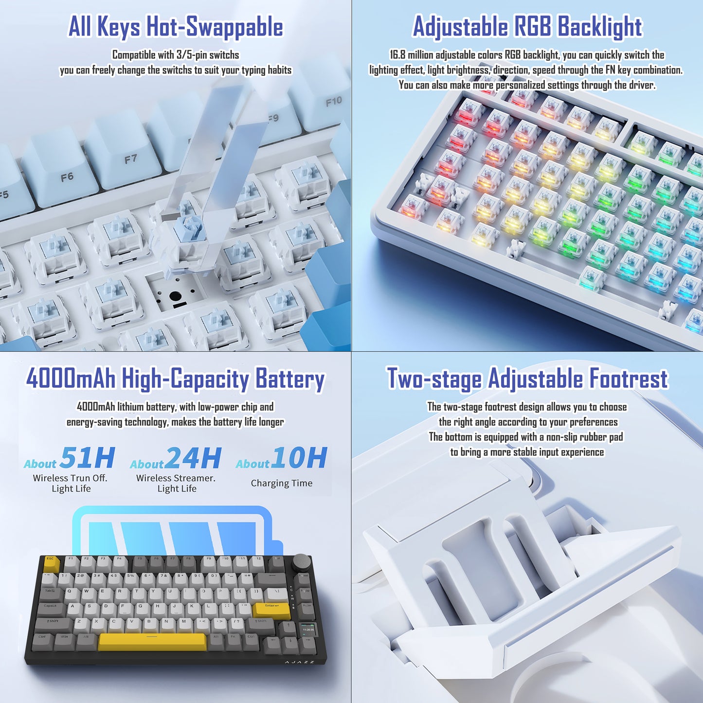 AJAZZ AK820 Pro 75% Gasket RGB Wireless Mechanical Keyboard with TFT Screen and Volume knob