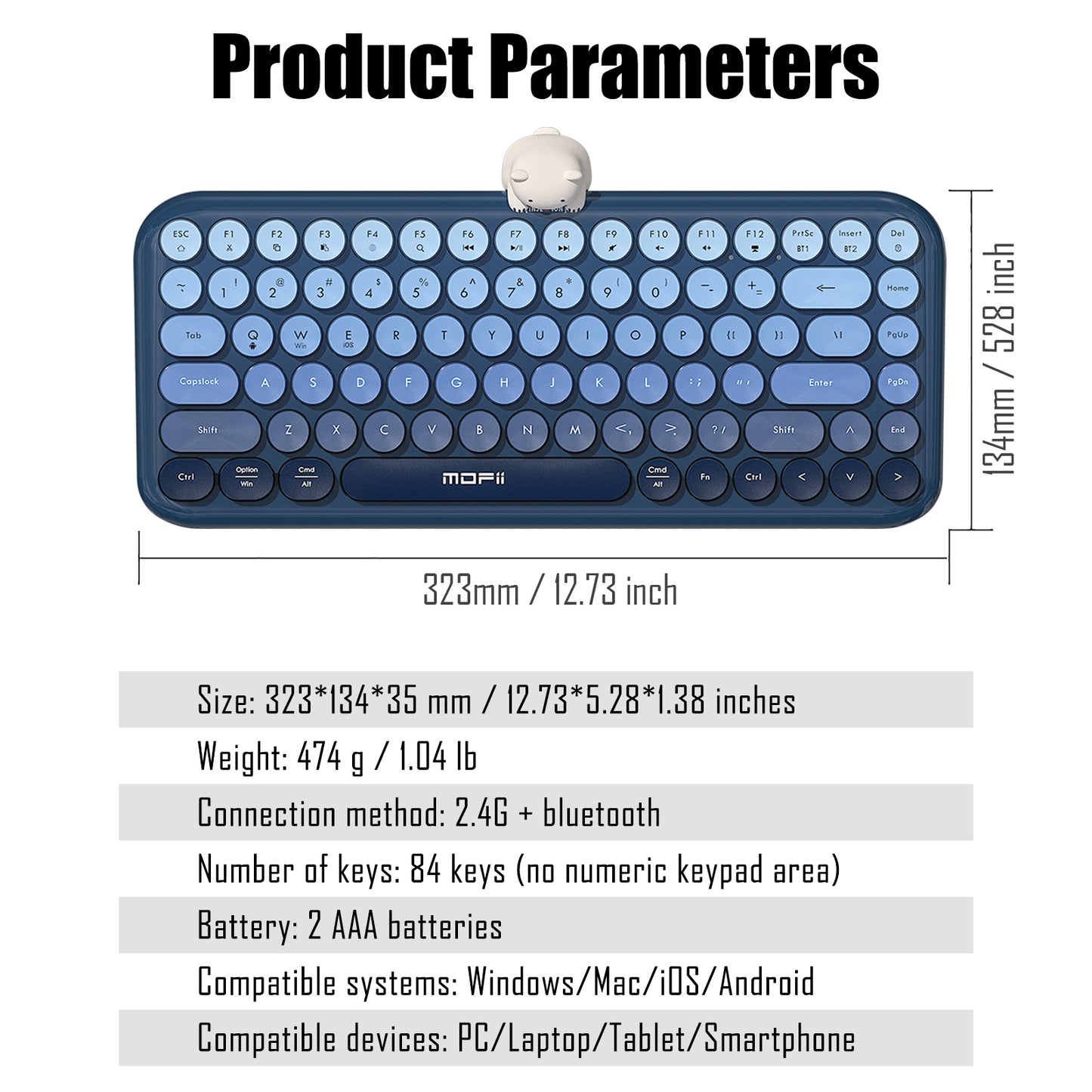 Colorful Dual Mode Wireless Keyboard with Magnetic Bear