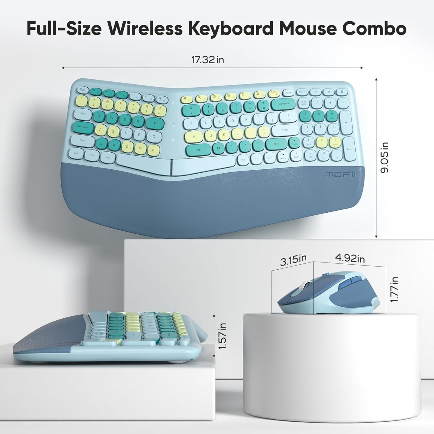 Colorful Wireless Ergonomic Keyboard and Mouse Combo with PU Wrist Rest