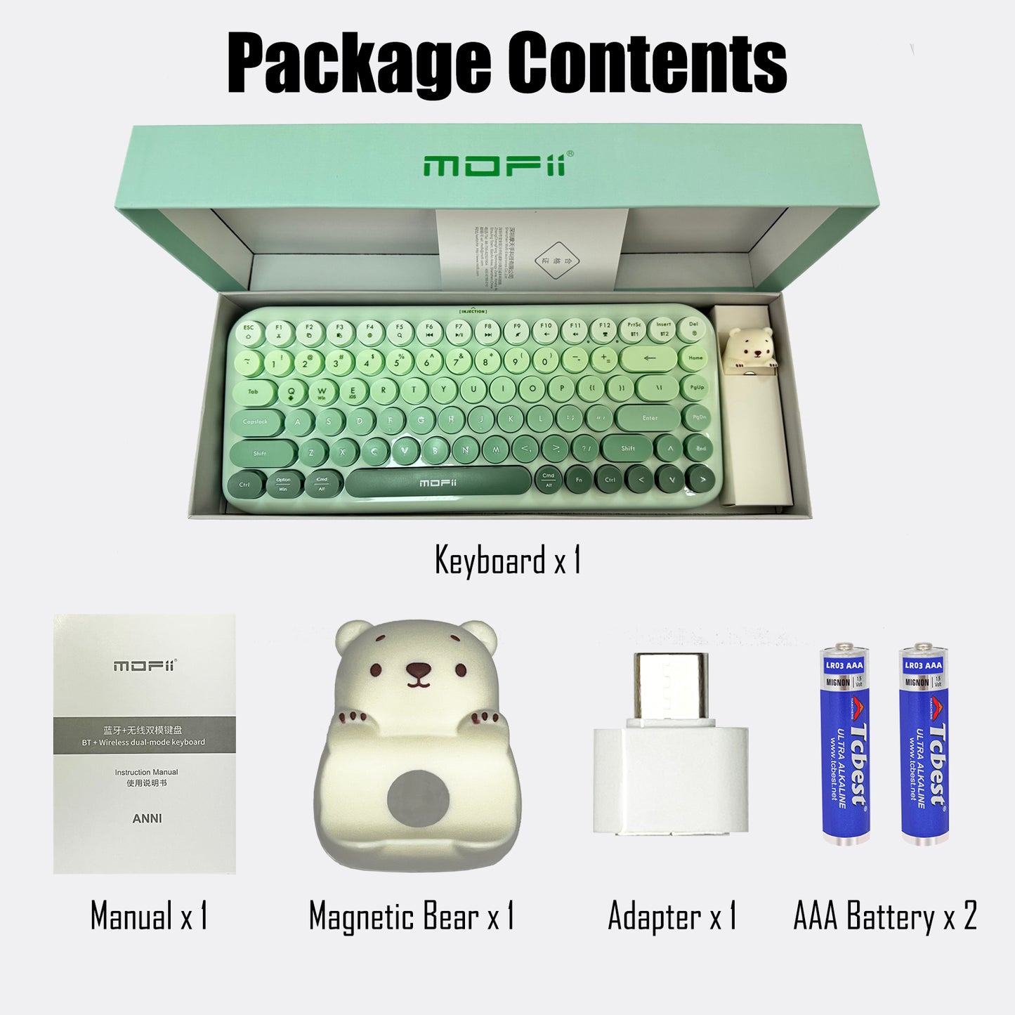Colorful Dual Mode Wireless Keyboard with Magnetic Bear