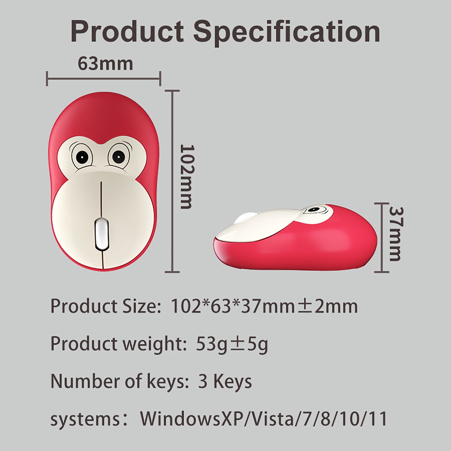 Cute Monkey Wireless Mouse, Lightweight Silent Kids Mouse