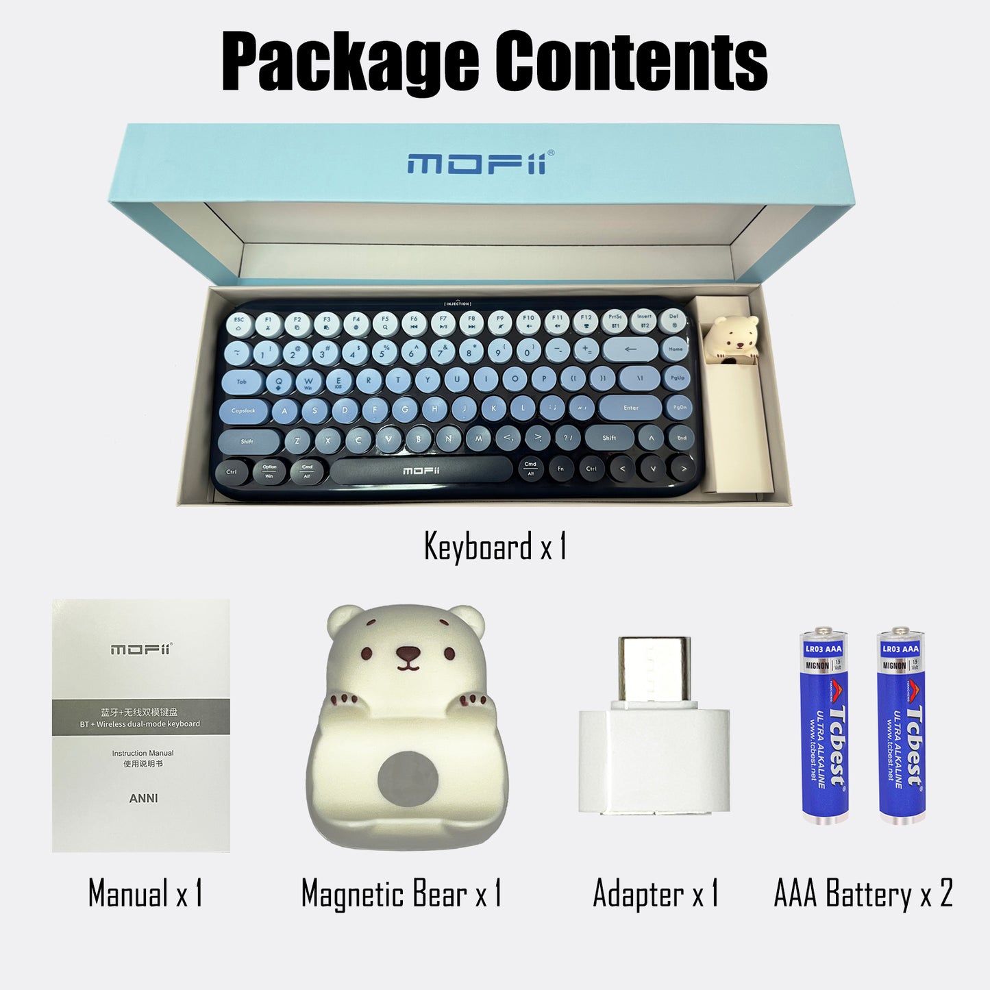 Colorful Dual Mode Wireless Keyboard with Magnetic Bear