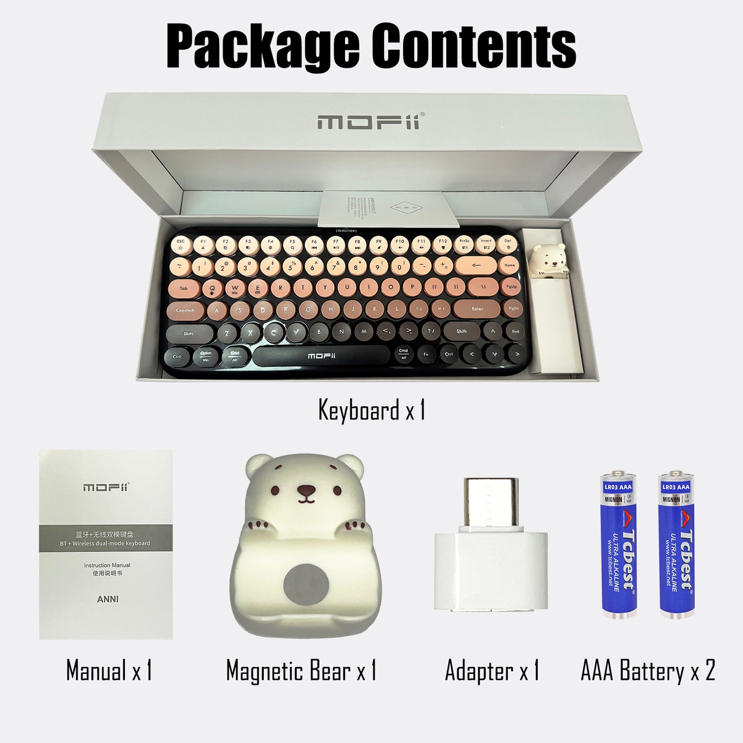 Colorful Dual Mode Wireless Keyboard with Magnetic Bear