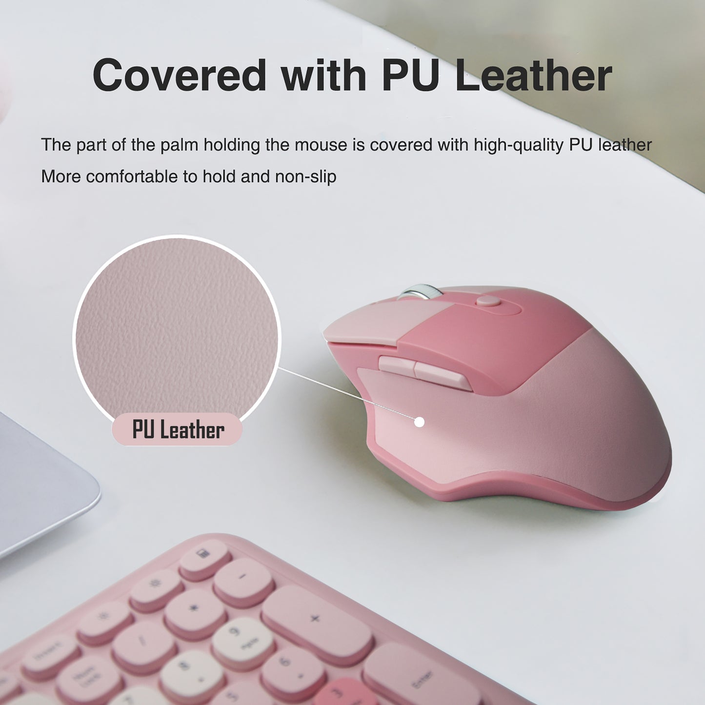 Colorful Wireless Ergonomic Keyboard and Mouse Combo with PU Wrist Rest