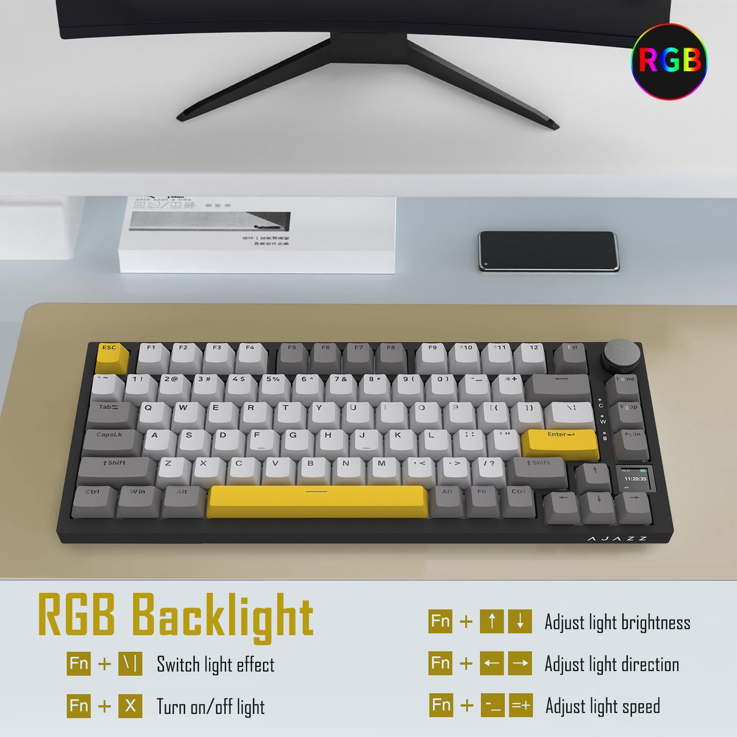 AJAZZ AK820 Pro 75% Gasket RGB Wireless Mechanical Keyboard with TFT Screen and Volume knob