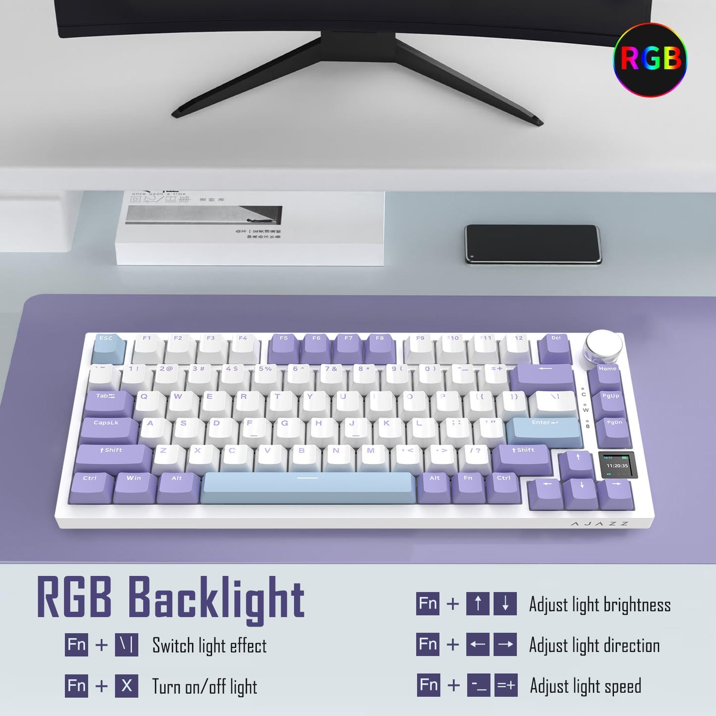 AJAZZ AK820 Pro 75% Gasket RGB Wireless Mechanical Keyboard with TFT Screen and Volume knob