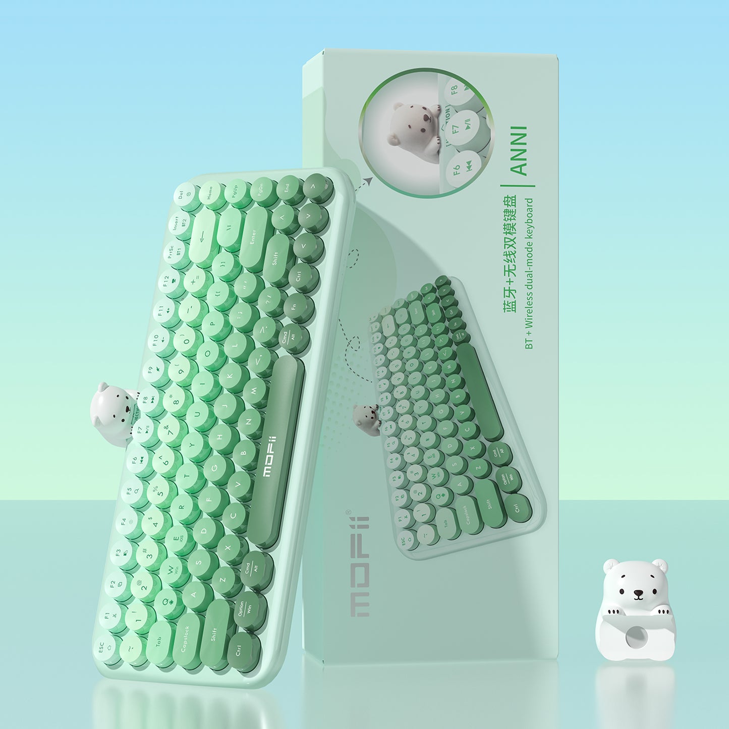 Colorful Dual Mode Wireless Keyboard with Magnetic Bear