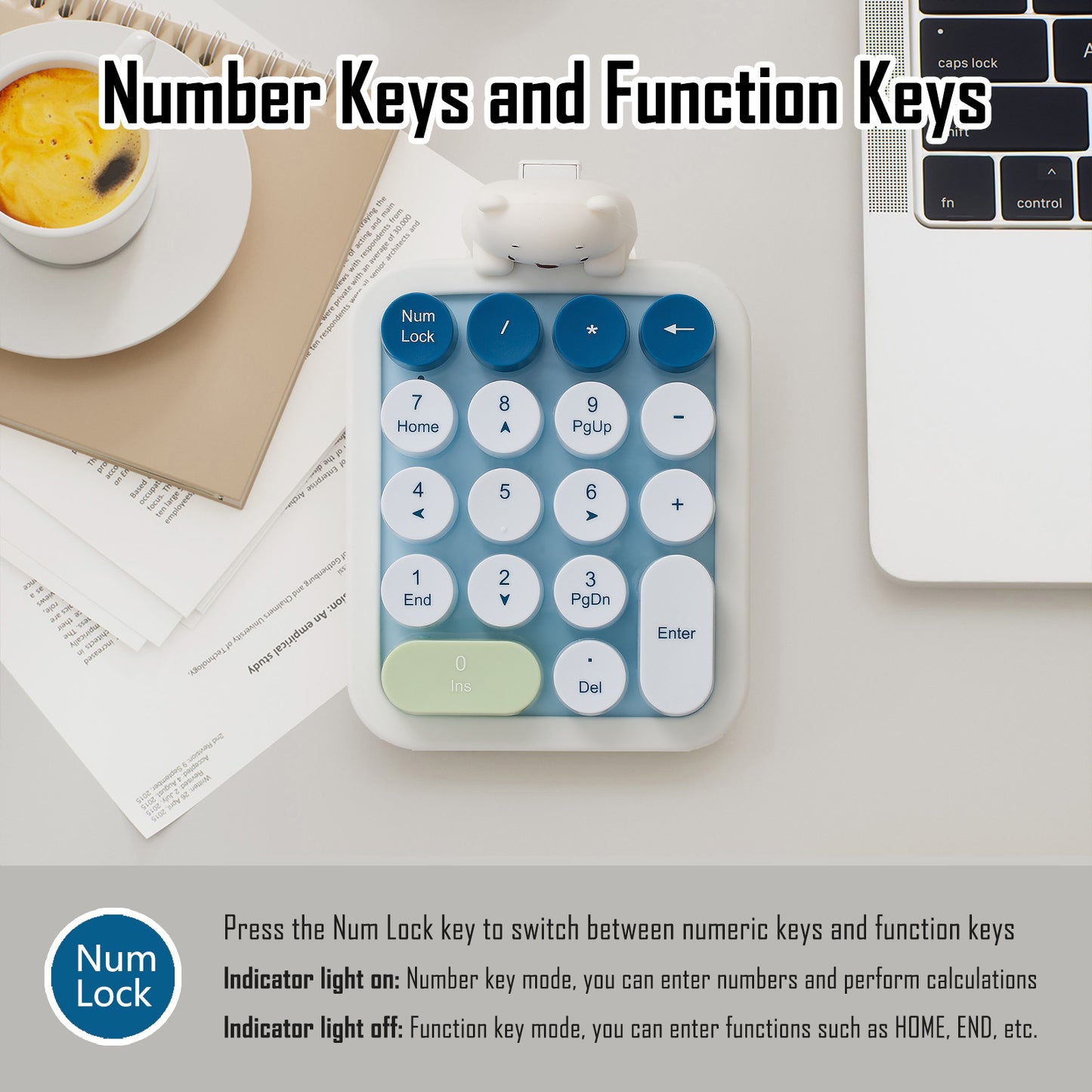 Colorful Wireless Numeric Keypad with Bear Silicone Case, Cute Bubble Numpad